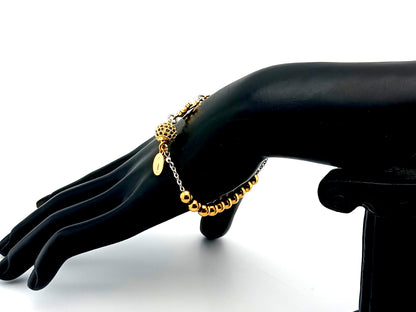Miraculous Medal 18K gold plated stainless steel and cubic zirconia single decade rosary bead bracelet with small 18K gold cross.