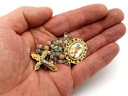 Virgin Mary topaz gemstone and 925 sterling silver unique rosary beads with mosaic 3D crucifix.