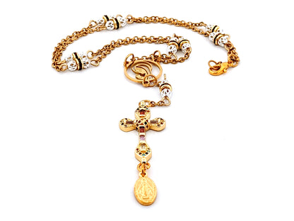 Praying Virgin Mary 925 sterling silver and 18K gold plated stainless steel necklace with small cubic zirconia cross.