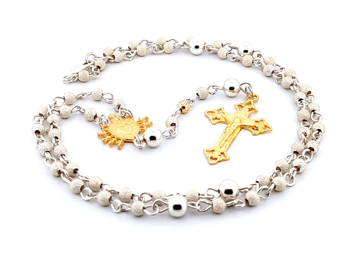 Our Lady of Sorrows 925 sterling silver and 24ct gold vermeil unique rosary beads necklace with filigree crucifix.