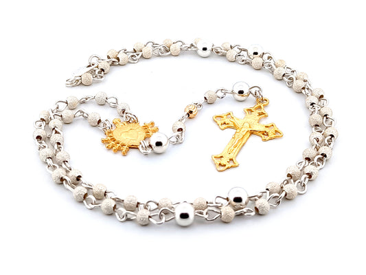 Our Lady of Sorrows 925 sterling silver and 24ct gold vermeil unique rosary beads necklace with filigree crucifix.