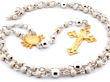 Our Lady of Sorrows 925 sterling silver and 24ct gold vermeil unique rosary beads necklace with filigree crucifix.