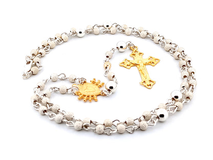 Our Lady of Sorrows 925 sterling silver and 24ct gold vermeil unique rosary beads necklace with filigree crucifix.