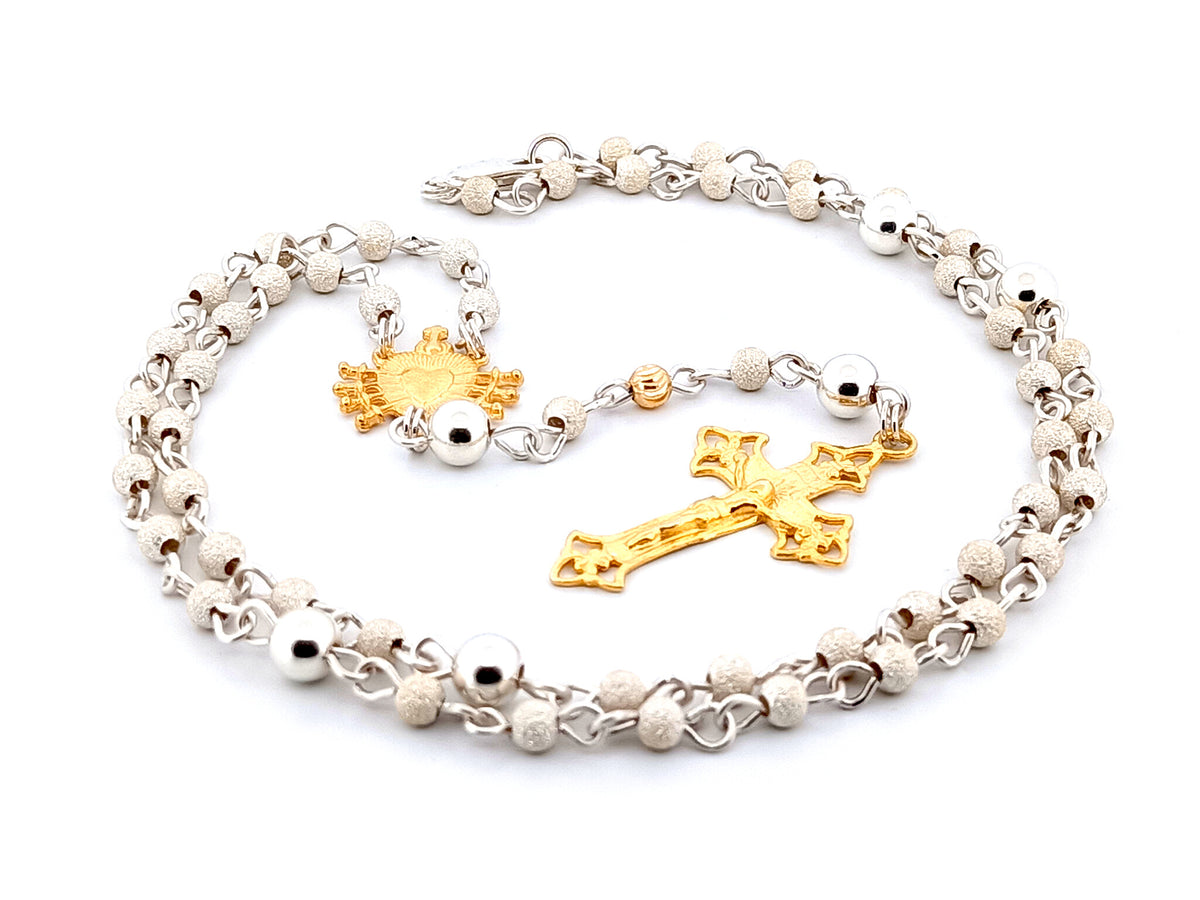 Our Lady of Sorrows 925 sterling silver and 24ct gold vermeil unique rosary beads necklace with filigree crucifix.