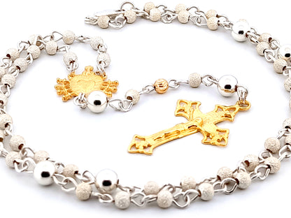 Our Lady of Sorrows 925 sterling silver and 24ct gold vermeil unique rosary beads necklace with filigree crucifix.