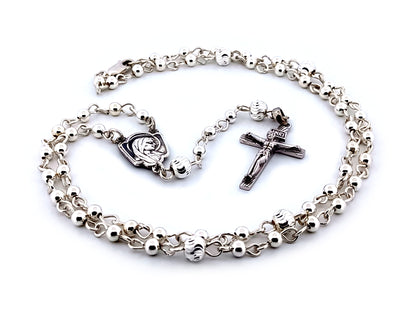 Saint Bernadette and Our lady of Lourdes 925 sterling silver unique rosary beads with bar style crucifix.