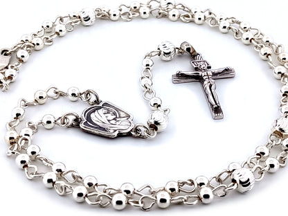 Saint Bernadette and Our lady of Lourdes 925 sterling silver unique rosary beads with bar style crucifix.