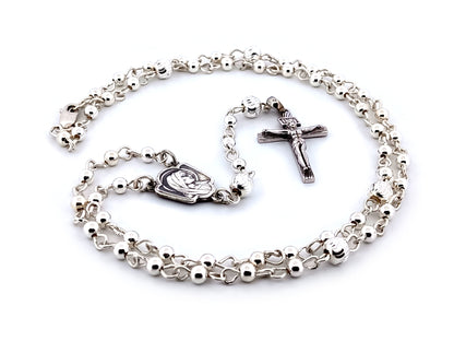 Saint Bernadette and Our lady of Lourdes 925 sterling silver unique rosary beads with bar style crucifix.