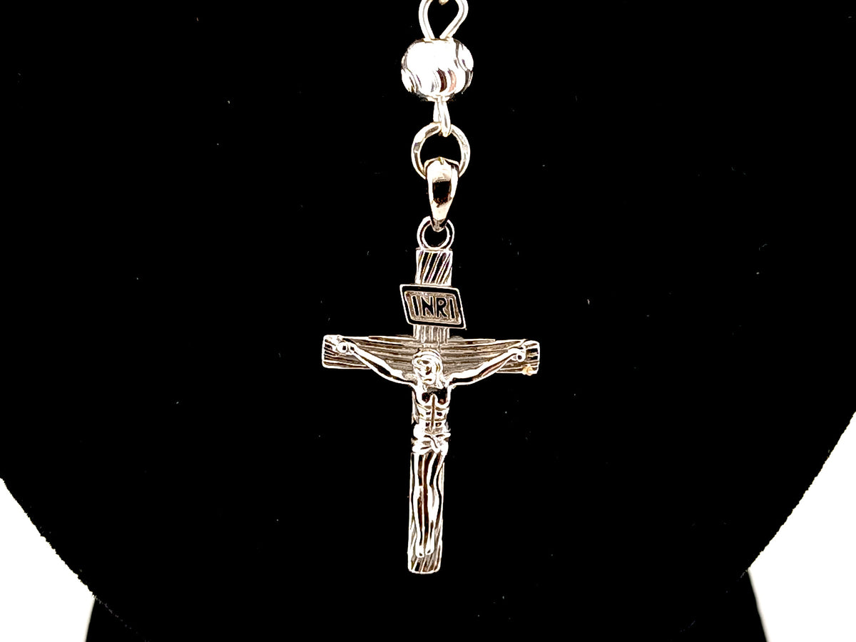 Saint Bernadette and Our lady of Lourdes 925 sterling silver unique rosary beads with bar style crucifix.