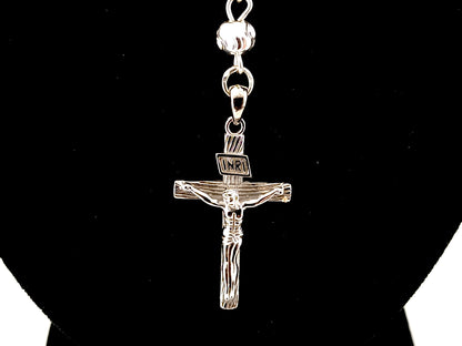 Saint Bernadette and Our lady of Lourdes 925 sterling silver unique rosary beads with bar style crucifix.