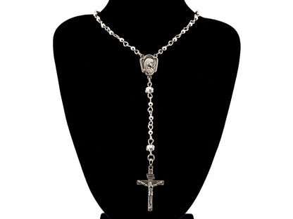 Saint Bernadette and Our lady of Lourdes 925 sterling silver unique rosary beads with bar style crucifix.