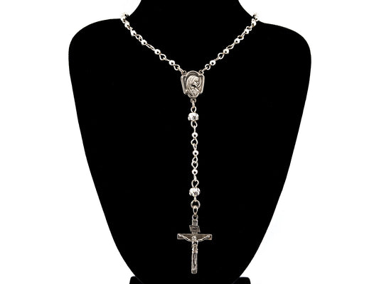 Saint Bernadette and Our lady of Lourdes 925 sterling silver unique rosary beads with bar style crucifix.