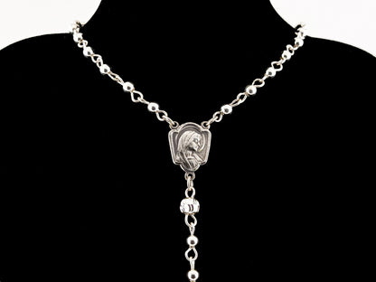 Saint Bernadette and Our lady of Lourdes 925 sterling silver unique rosary beads with bar style crucifix.