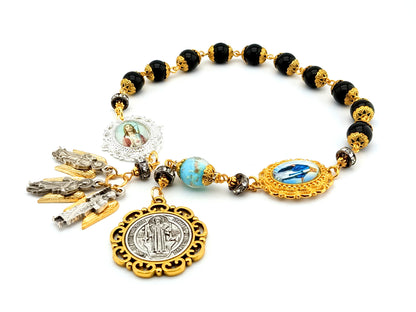 Immaculate Conception single decade luminous rosary beads with Holy Angels St Michael St Raphael St Gabriel, onyx tenner rosaries.