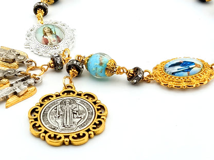 Immaculate Conception single decade luminous rosary beads with Holy Angels St Michael St Raphael St Gabriel, onyx tenner rosaries.