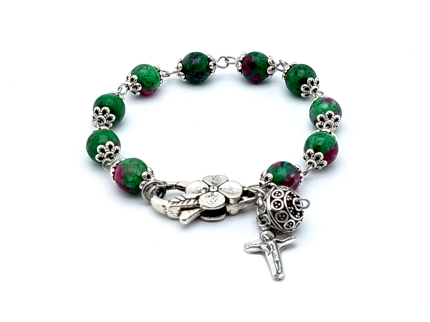 Saint Francis single decade rosary bracelet in Jasper and silver.