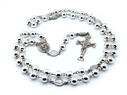 Genuine 925 Sterling silver Saint michael rosary beads, Sterling silver crucifix and St Michael medal with Miraculous medal rosary.