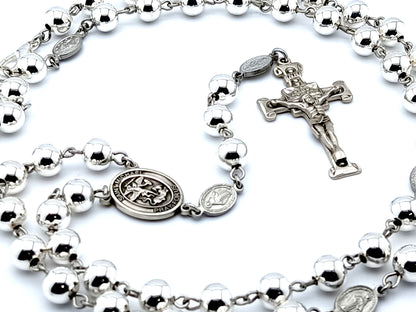 Genuine 925 Sterling silver Saint michael rosary beads, Sterling silver crucifix and St Michael medal with Miraculous medal rosary.