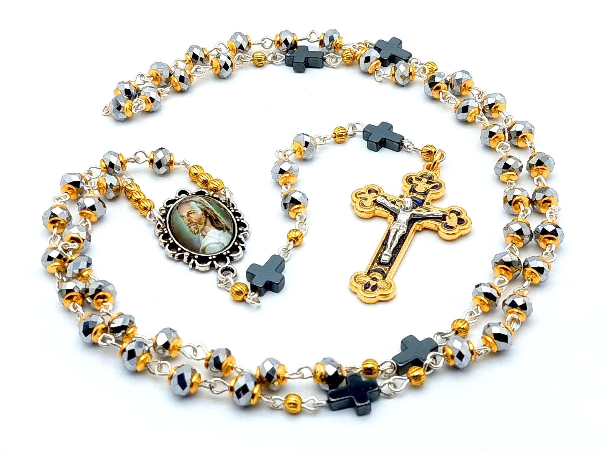 Orange and Gold order Jesus and Mary Glass Bead Rosary