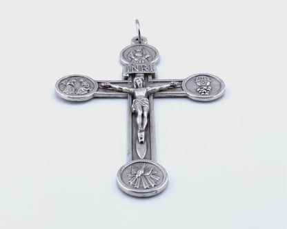 Unique rosary beads 4" wall crucifix of the Holy Trinity, the Host with the four Basilica churches on the reverse.