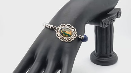 The Virgin Mary unique rosary beads single decade rosary bracelet with stainless steel and lapis lazuli beads and large picture medal. centre.