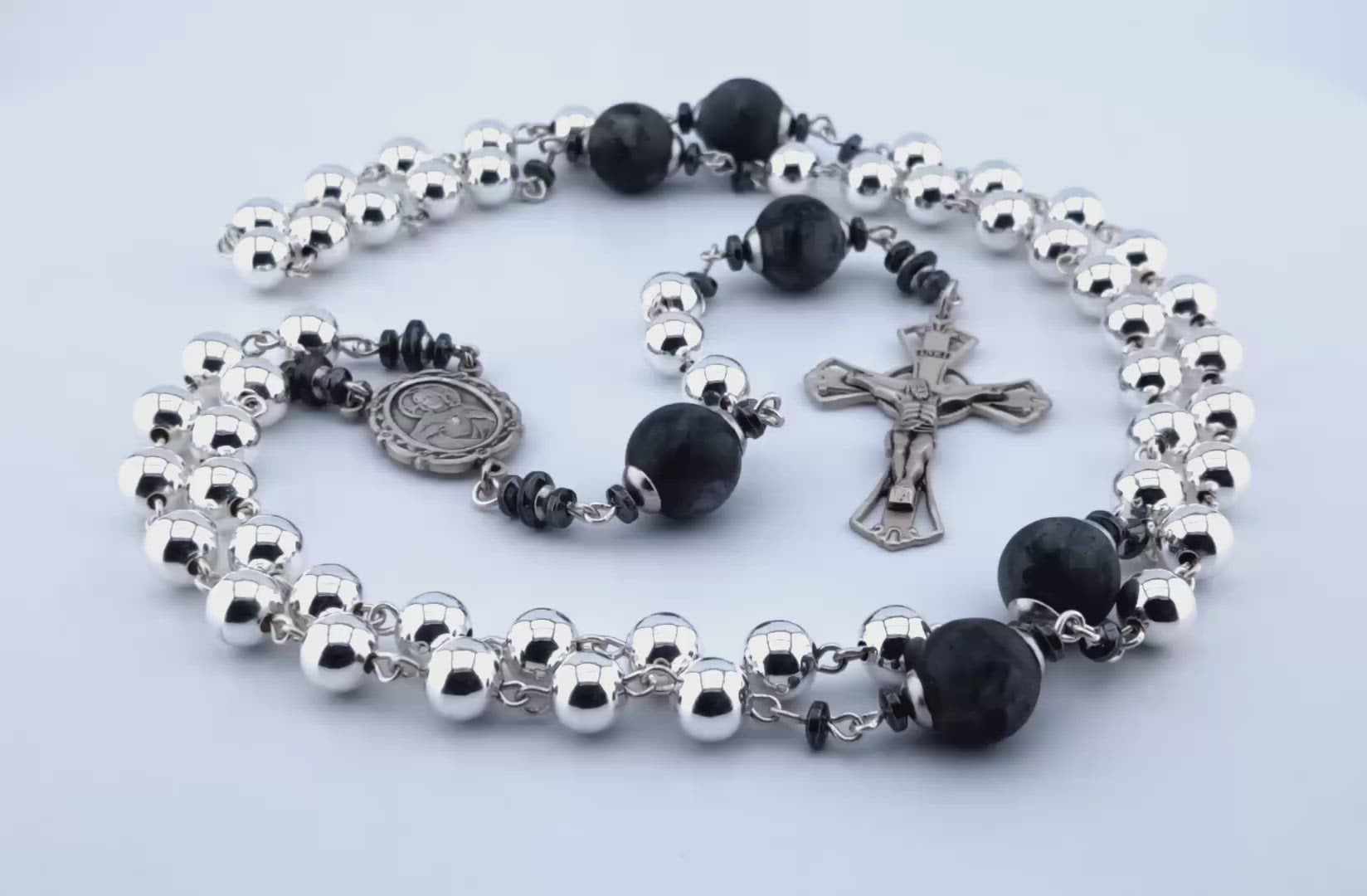 Sacred Heart of Jesus unique rosary beads with genuine 925 silver beads, wire, centre medal and crucifix.