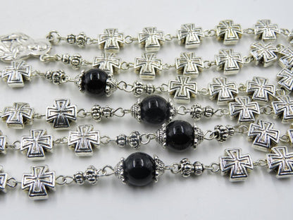St Jude Tibetan silver Rosary beads, Cross bead Rosaries, Sacramental Rosary beads,  Heirloom Rosary gift, Onyx Gemstone prayer beads.