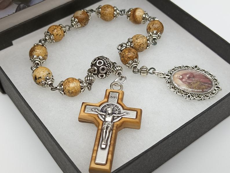 Saint Padre Pio Men's single decade Rosary, prayer beads, Saint Benedict Rosary, Confirmation gift, Religious gift, Spiritual prayer beads.