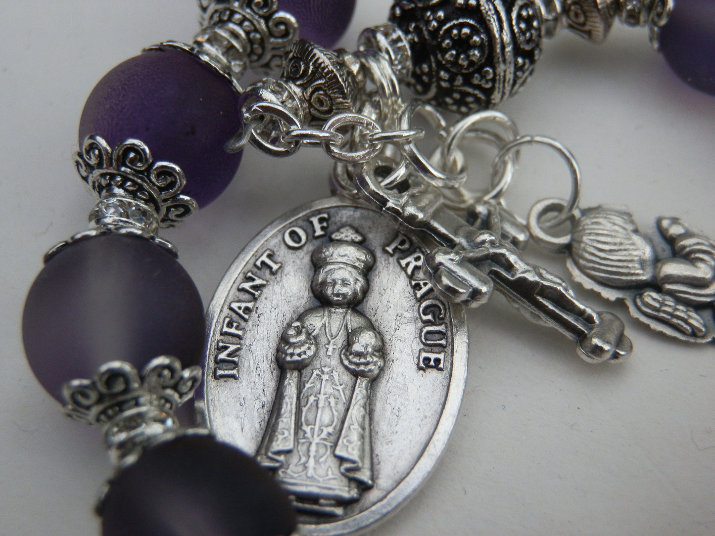 Infant of Prague Catholic Rosary Bracelet, Guardian Angel prayer beads, Healing Rosary, Travel Rosary Car Visor, Christian prayer beads.