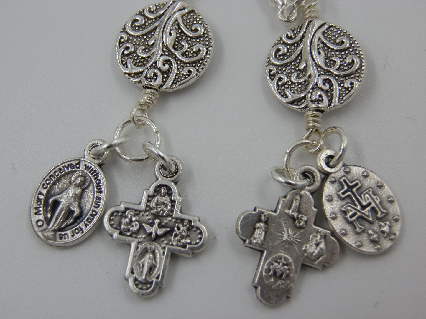 Miraculous medal keychain, Four way Cross medal, Holy Spirit Medal, Religious Purse clip, Religious gift, Travel Cross.
