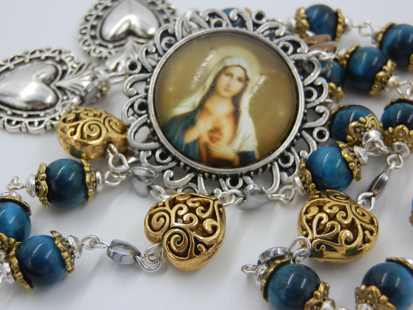 The Two Hearts of Jesus and Mary prayer chaplet, Sacred Heart of Jesus prayer beads, Immaculate Heart of Mary prayer beads.