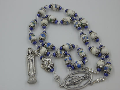 Porcelain Saint Therese prayer chaplet, St. Therese of Lisieux, The Sorrow's of Virgin Mary Rosary beads, Miraculous medal centre.