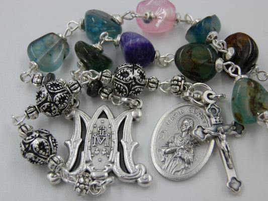 Saint Maria Goretti handcrafted gemstone nugget Prayer Chaplet beads, Travel prayer chaplet Rosaries, Maria Goretti, Confirmation gift.