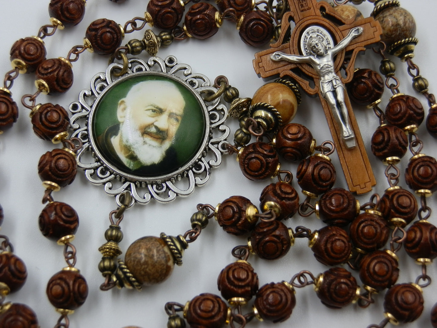 Handcrafted wooden St Padre Pio Rosaries, St. Padre Pio beads, wooden Rosary beads, St. Benedict Crucifix, Vintage style rosary beads.