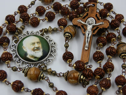 Handcrafted wooden St Padre Pio Rosaries, St. Padre Pio beads, wooden Rosary beads, St. Benedict Crucifix, Vintage style rosary beads.