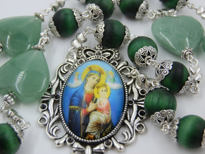 Two Hearts of Jesus and Mary prayer Chaplet, Heirloom tigers eye gemstone prayer beads, Rosaries, Spiritual beads, Rosary bead Chaplet.