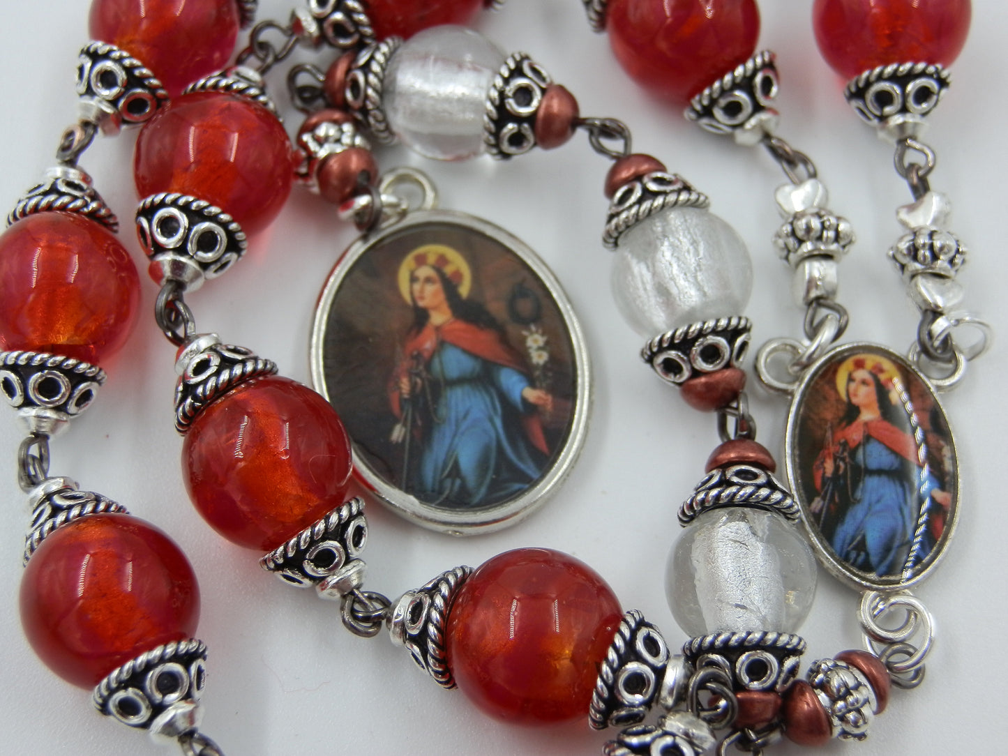 Large Saint Philomena prayer Chaplet beads, Saint Philomena novena beads, Rosaries, Patron Saints, Heirloom Rosaries, Wedding prayer beads.