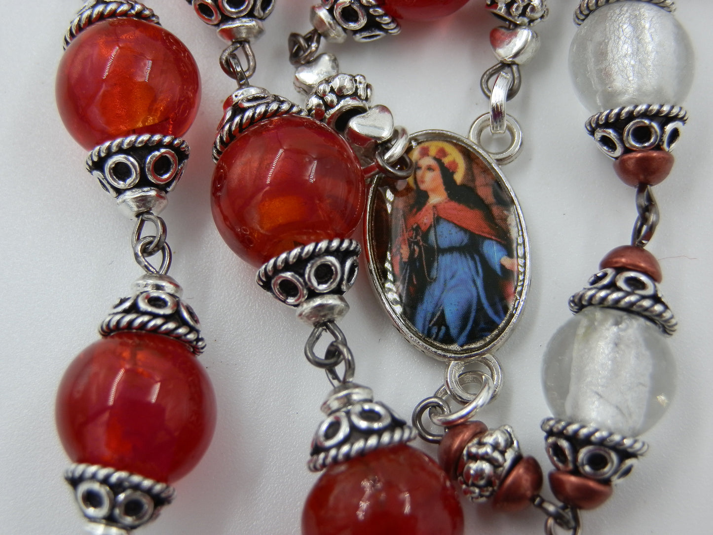 Large Saint Philomena prayer Chaplet beads, Saint Philomena novena beads, Rosaries, Patron Saints, Heirloom Rosaries, Wedding prayer beads.