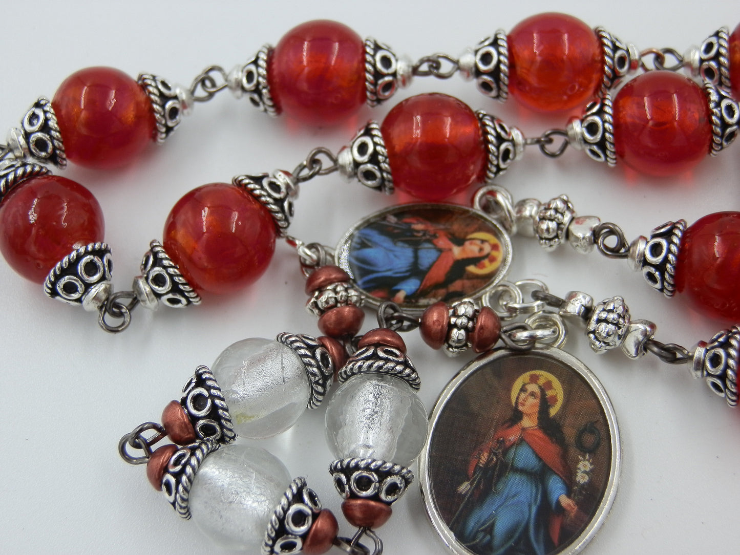 Large Saint Philomena prayer Chaplet beads, Saint Philomena novena beads, Rosaries, Patron Saints, Heirloom Rosaries, Wedding prayer beads.