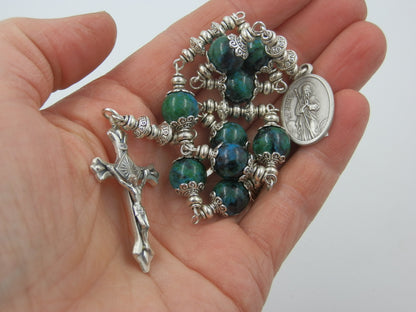 Saint James Gemstone prayer beads, Religious Gemstone prayer gift, Religious travel prayer beads, Crucifix, Car visor Rosary, Wedding gift.