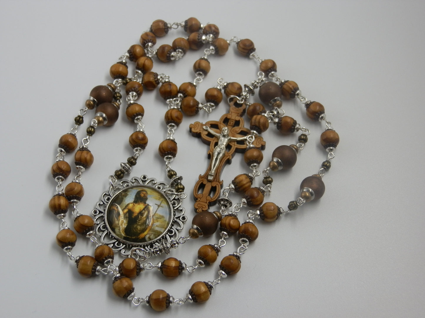 John the Baptist Rosaries, Wooden Rosary beads, Olive wood Crucifix, St. John Rosary beads, Vintage style rosary beads, Men's Rosaries.