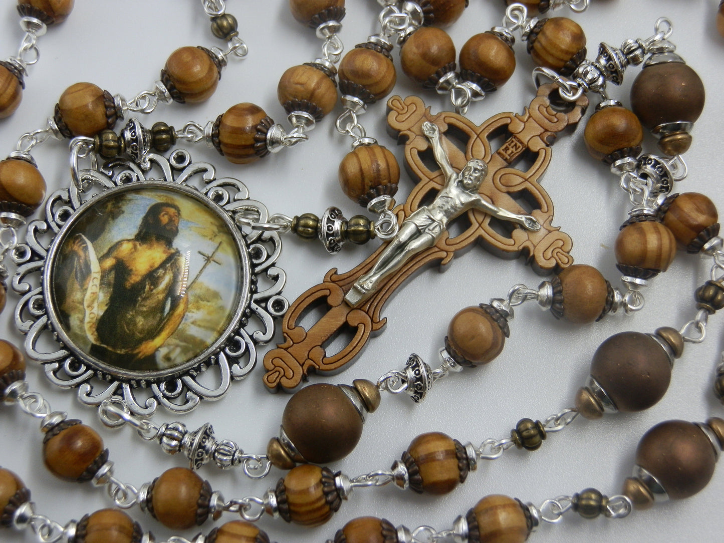 John the Baptist Rosaries, Wooden Rosary beads, Olive wood Crucifix, St. John Rosary beads, Vintage style rosary beads, Men's Rosaries.