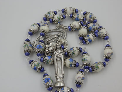 Porcelain Saint Therese prayer chaplet, St. Therese of Lisieux, The Sorrow's of Virgin Mary Rosary beads, Miraculous medal centre.