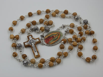 Handcrafted wooden Our Lady of Guadalupe Rosaries, wooden Rosary beads, St. Benedict Crucifix, Vintage style rosary beads, Religious gift.