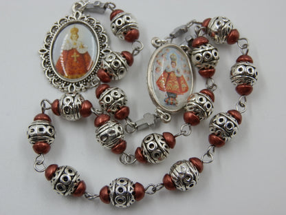 Handcrafted Infant of Prague prayer Chaplet, Silver prayer chaplet, Spiritual Prayer Chaplet, Crown of Thorns Beads, Christian prayer beads.