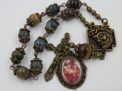 Vintage style St. Joseph single Rosary decade, Antique style prayer beads, Crown of Thorns centre, Rosary beads, Antique prayer beads..