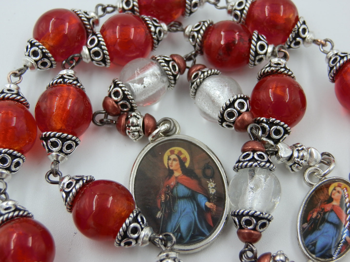 Large Saint Philomena prayer Chaplet beads, Saint Philomena novena beads, Rosaries, Patron Saints, Heirloom Rosaries, Wedding prayer beads.