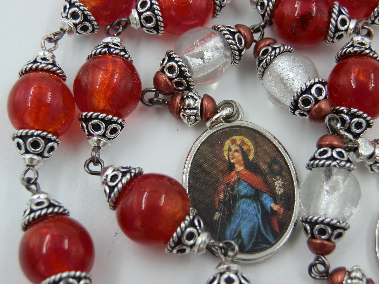 Large Saint Philomena prayer Chaplet beads, Saint Philomena novena beads, Rosaries, Patron Saints, Heirloom Rosaries, Wedding prayer beads.