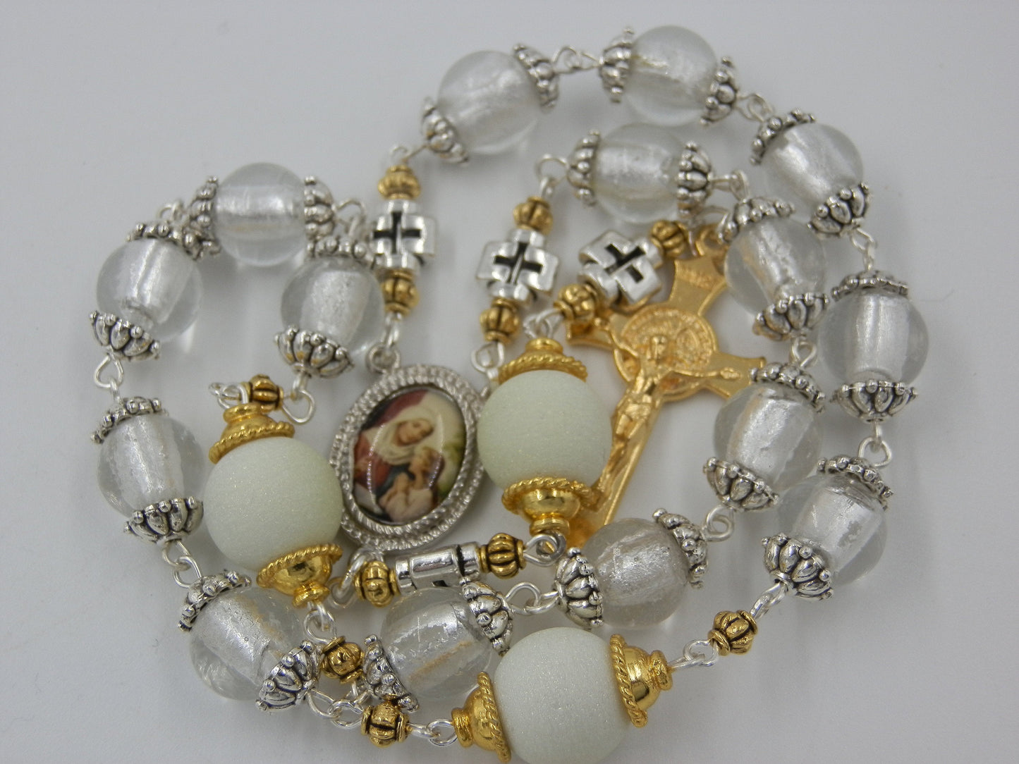 Stunning St. Ann prayer chaplet, Handcrafted glass beads, St. Benedict Crucifix, St. Anne Rosaries, Rosary beads, Heirloom Rosaries.