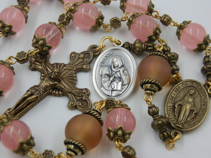 Large handcrafted St. Ann vintage style prayer chaplet. St. Anne Beads, Miraculous medal, Large vintage prayer beads, Pocket Rosaries beads.